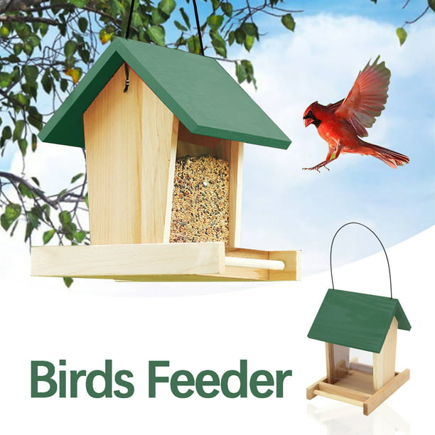 Hanging Wooden Bird House Feeding Station Small Garden Outdoor Wild Birds Robin